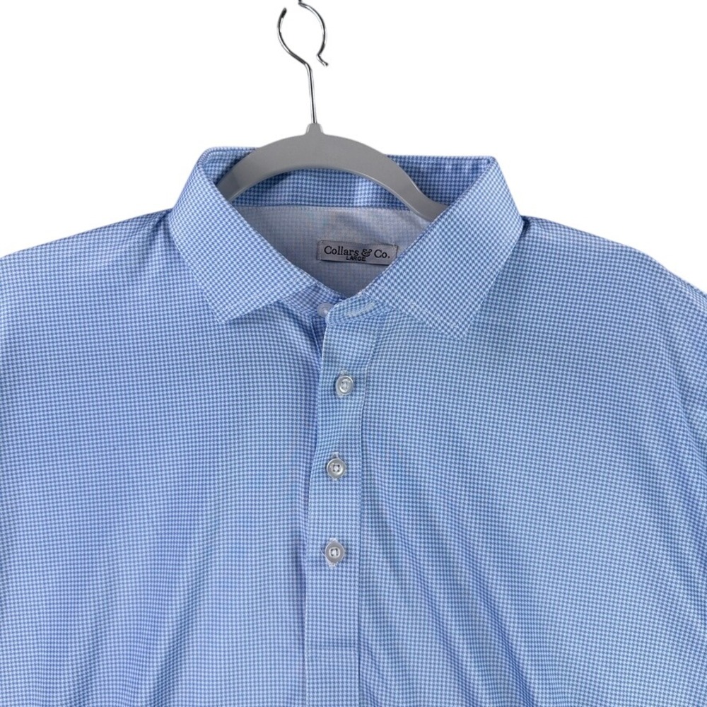 Collars & Co. Dress Collar Polo Men Large Blue Houndstooth Short Sleeve Shirt